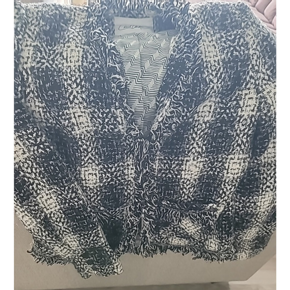 Carol Anderson by Invitation Blazer Jacket Sz 10 Black White Plaid Tweed Fringe - Picture 16 of 16
